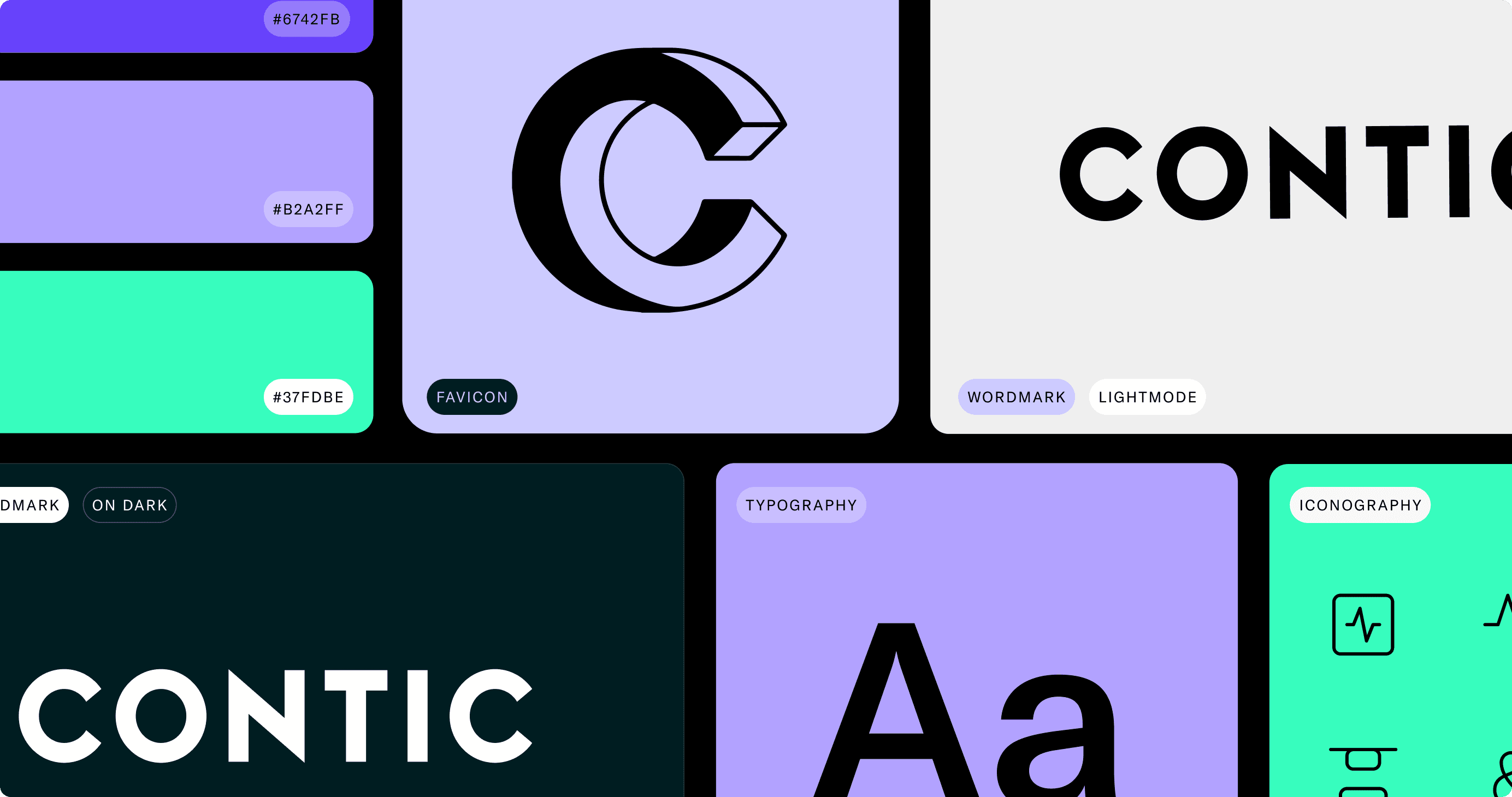 graphic image with different segments showing different design and branding key elements, including typography, iconography and colour palettes